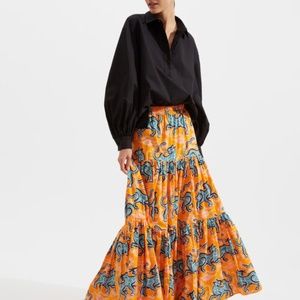 La Double J Big Skirt Crazy Tigers in Cotton Poplin orange size S small colorful